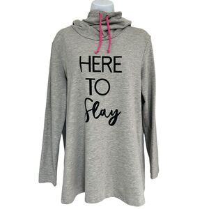 Avon Gray Cowl Neck "Here To Slay" Pink Drawstring Sweatshirt Size L (12-14)